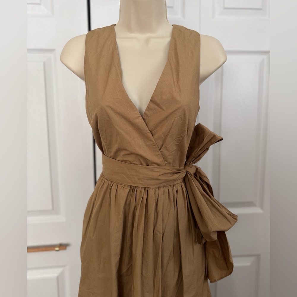 J. Crew Faux Wrap Cotton Poplin Dress In Camel - Picture 9 of 11